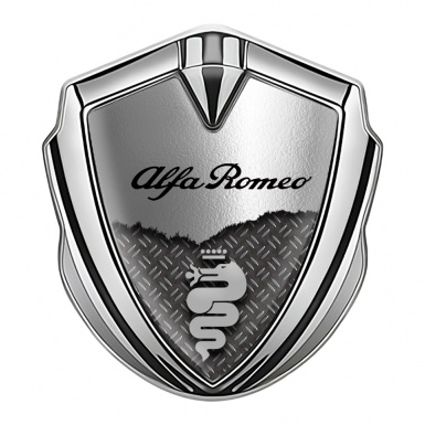 Alfa Romeo Fender Metal Emblem Badge Silver Half Metal Deck Grey Design