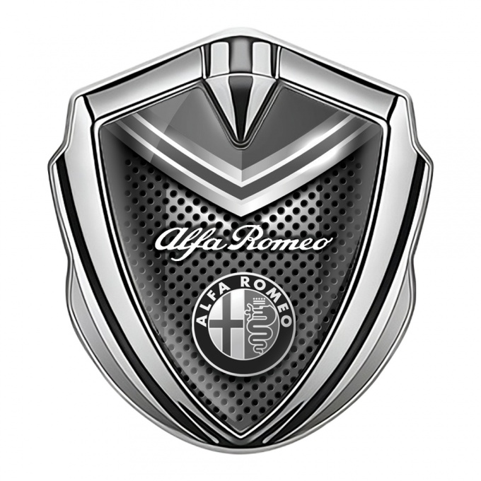 Alfa Romeo 3D Car Metal Emblem Silver Dark Mesh Metallic Elements Effect