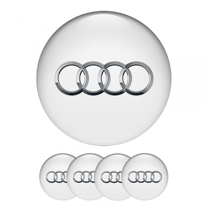 Audi Wheel Center Caps Emblem New Style White, Wheel Emblems, Stickers