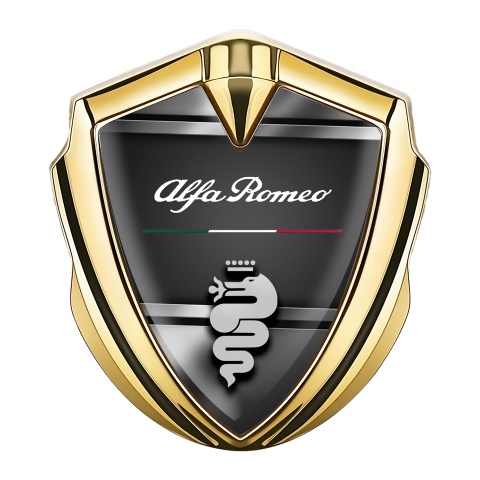Alfa Romeo 3D Car Metal Emblem Gold Metallic Base Lines Italian Edition