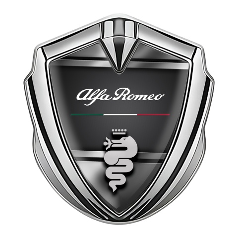 Alfa Romeo 3D Car Metal Emblem Silver Metallic Base Lines Italian Edition