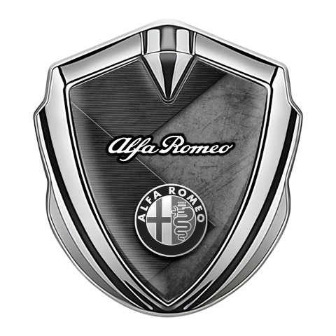 Alfa Romeo Fender Metal Emblem Badge Silver Linked Plates Edition