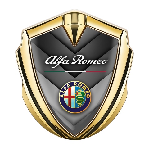 Alfa Romeo 3D Car Metal Emblem Gold V Shaped Elements Color Logo