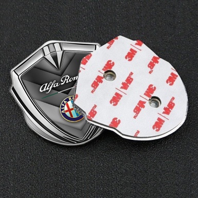 Alfa Romeo 3D Car Metal Emblem Silver V Shaped Elements Color Logo