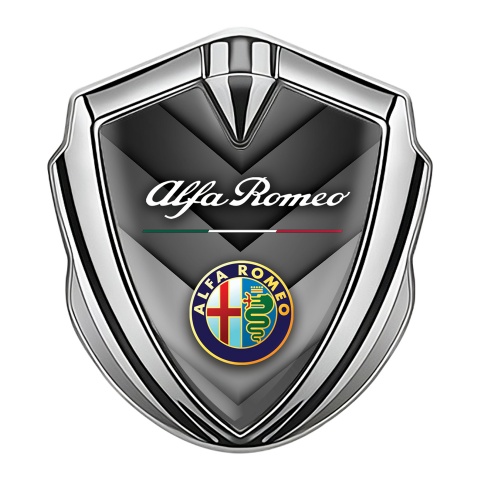 Alfa Romeo 3D Car Metal Emblem Silver V Shaped Elements Color Logo