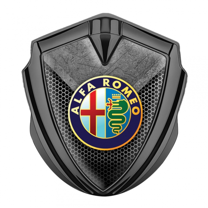 Alfa Romeo 3D Car Metal Emblem Graphite Mesh Stone Slab Color Logo Design