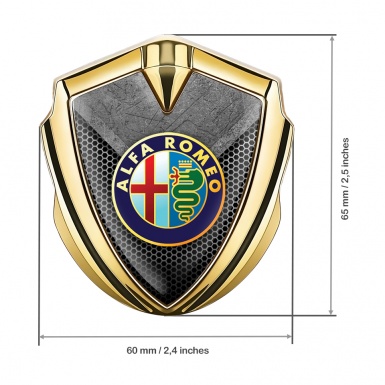 Alfa Romeo 3D Car Metal Emblem Gold Mesh Stone Slab Color Logo Design