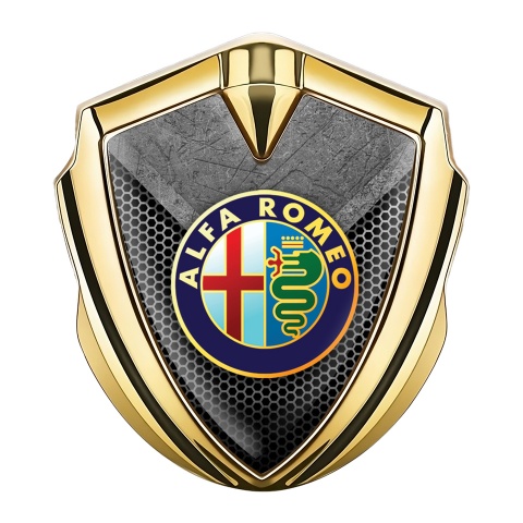 Alfa Romeo 3D Car Metal Emblem Gold Mesh Stone Slab Color Logo Design