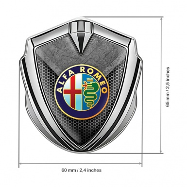 Alfa Romeo 3D Car Metal Emblem Silver Mesh Stone Slab Color Logo Design