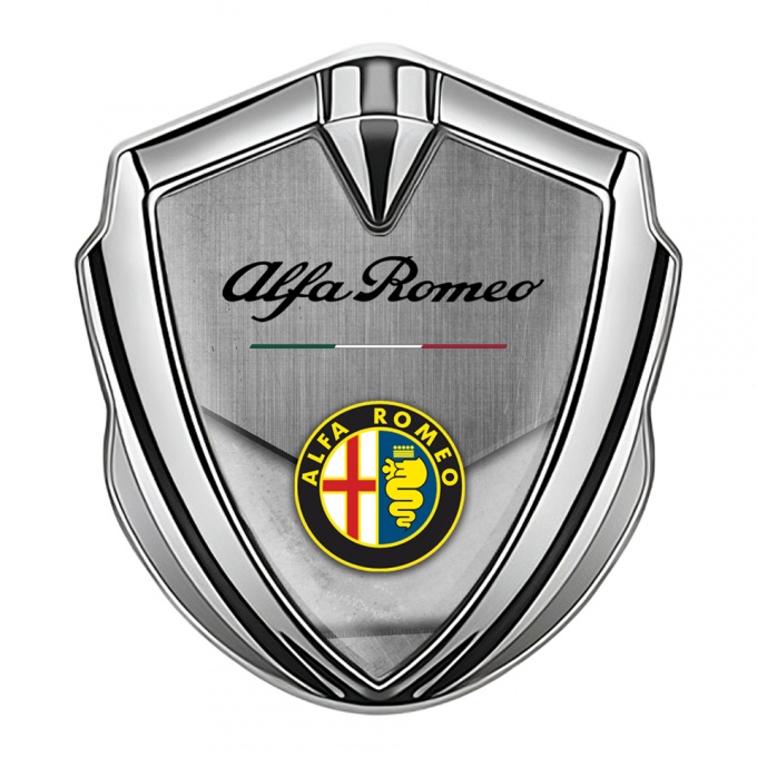 Alfa Romeo Trunk Metal Emblem Silver Italian Flag Color Logo Design