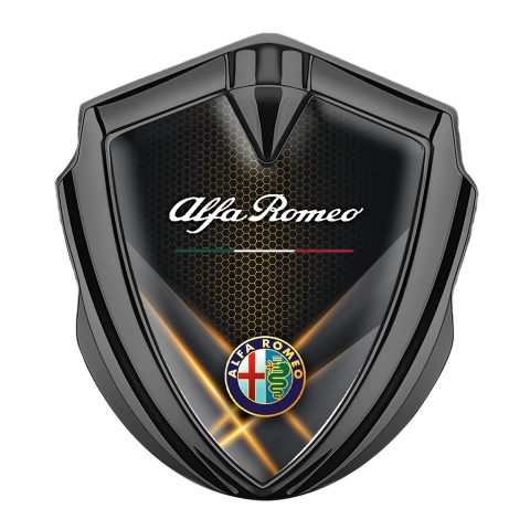 Alfa Romeo Self Adhesive Emblem Badge Graphite Honeycomb Orange Glow Effect