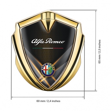 Alfa Romeo Self Adhesive Emblem Badge Gold Honeycomb Orange Glow Effect