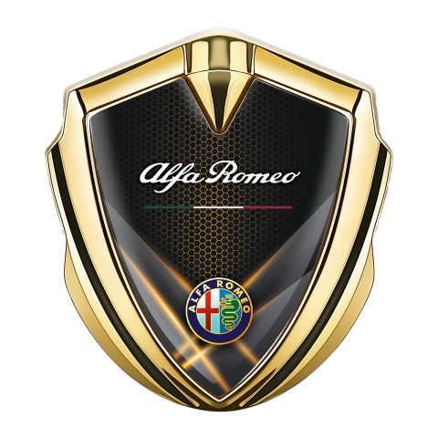 Alfa Romeo Self Adhesive Emblem Badge Gold Honeycomb Orange Glow Effect