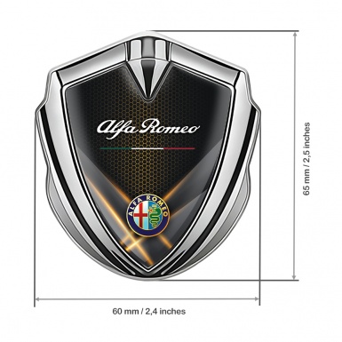 Alfa Romeo Self Adhesive Emblem Badge Silver Honeycomb Orange Glow Effect