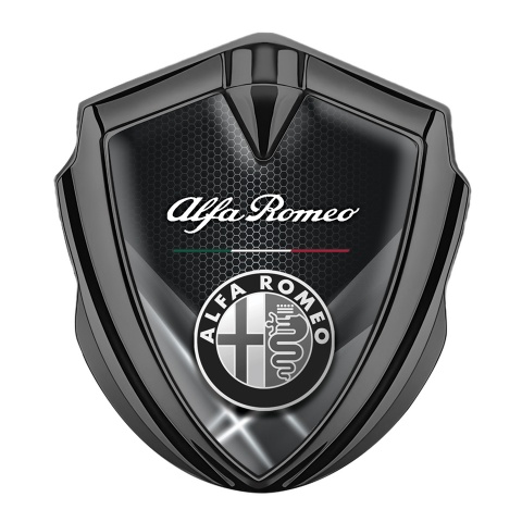 Alfa Romeo Metal Emblem Self Adhesive Graphite Honeycomb Oval Logo Edition