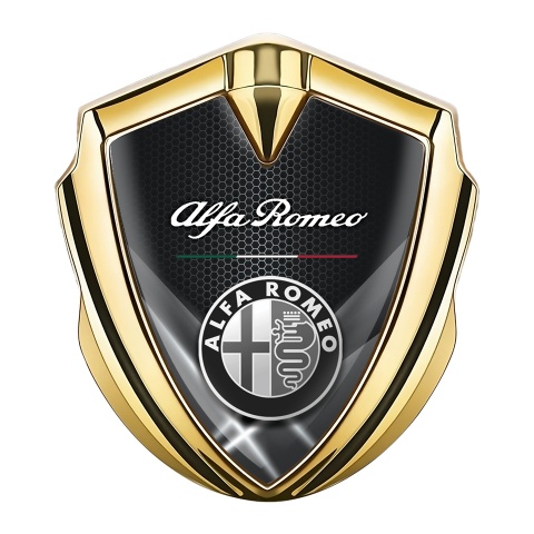 Alfa Romeo Metal Emblem Self Adhesive Gold Honeycomb Oval Logo Edition