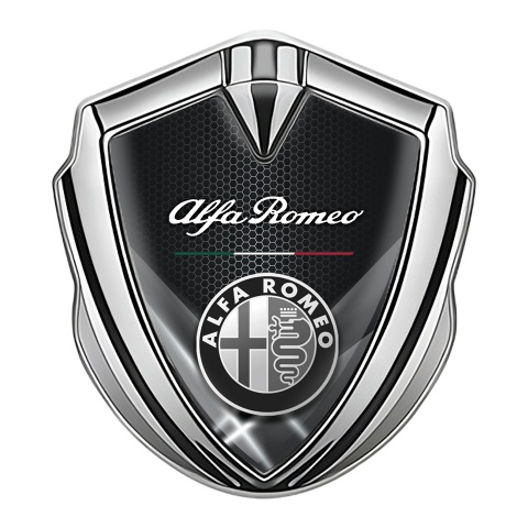 Alfa Romeo Metal Emblem Self Adhesive Silver Honeycomb Oval Logo Edition