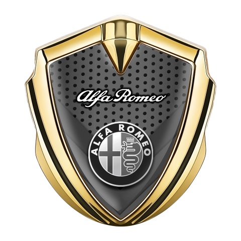 Alfa Romeo 3D Car Metal Emblem Gold Black Dots Monochrome Design
