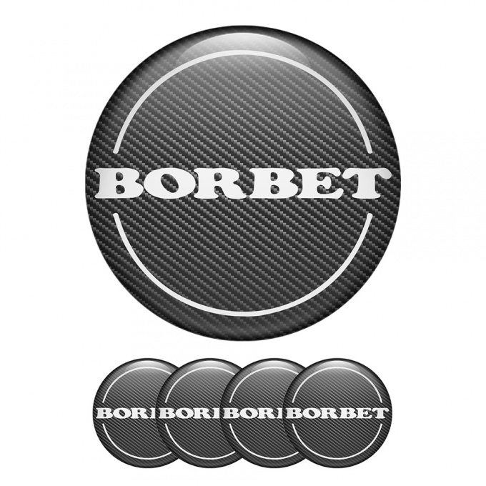 Borbet Domed Stickers Wheel Center Cap Badge Gray Carbon With White Logo