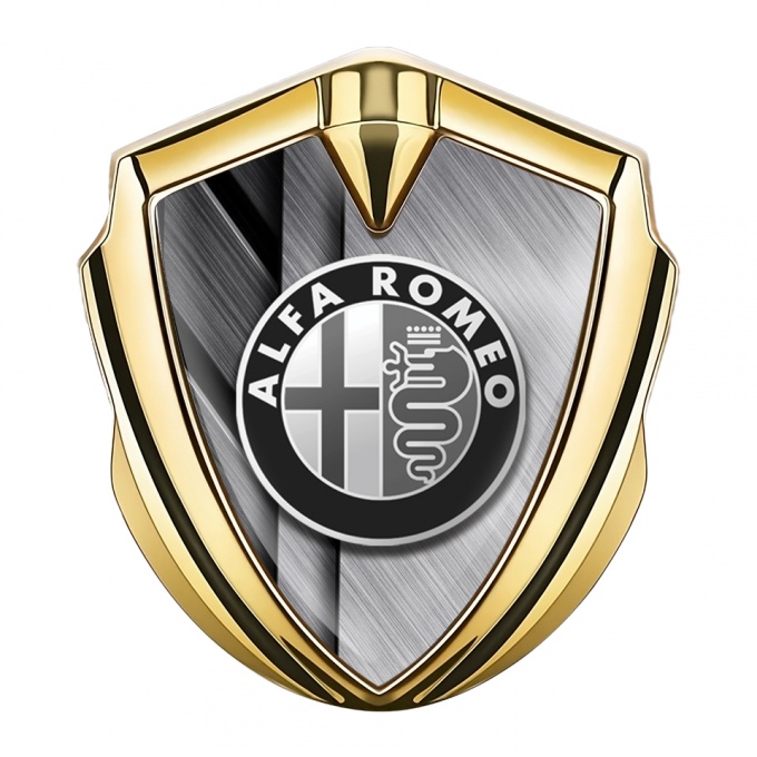 Alfa Romeo Fender Metal Emblem Gold Brushed Metal Monochrome Logo