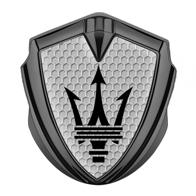 Maserati Metal Emblem Self Adhesive Graphite Honeycomb Black Trident Design