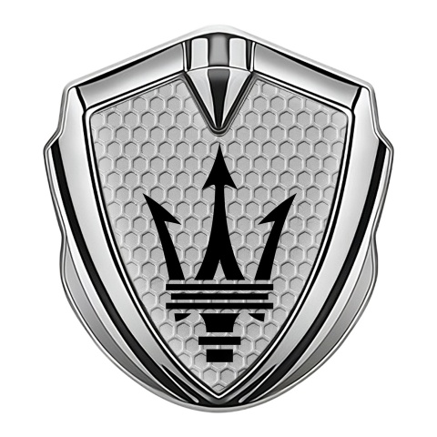 Maserati Metal Emblem Self Adhesive Silver Honeycomb Black Trident Design