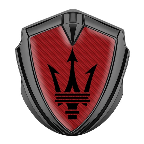 Maserati Fender Metal Emblem Badge Graphite Red Carbon Black Trident Logo