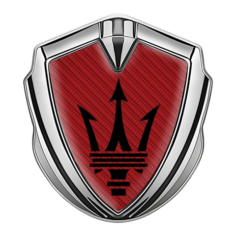 Maserati Fender Metal Emblem Badge Silver Red Carbon Black Trident Logo
