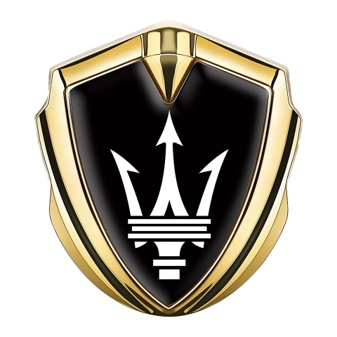 Maserati Trunk Metal Emblem Gold Black Base Classic Trident Logo