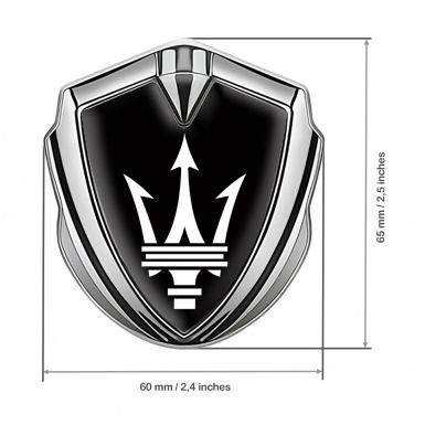 Maserati Trunk Metal Emblem Silver Black Base Classic Trident Logo