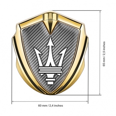 Maserati Metal Emblem Self Adhesive Gold Carbon Base White Trident