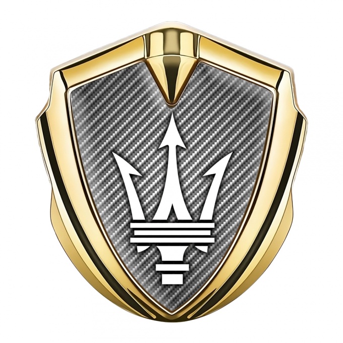 Maserati Metal Emblem Self Adhesive Gold Carbon Base White Trident