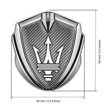 Maserati Metal Emblem Self Adhesive Silver Carbon Base White Trident