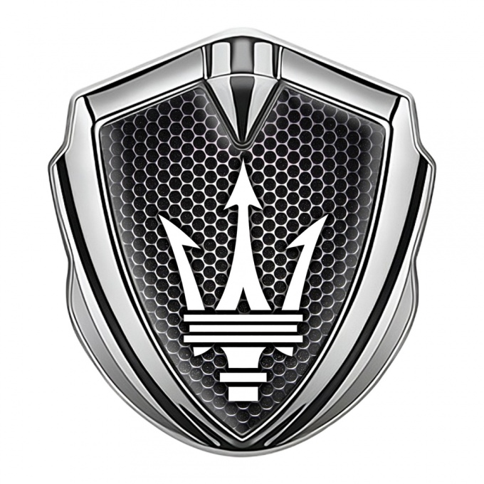 Maserati Bodyside Badge Self Adhesive Silver Dark Hex White Trident