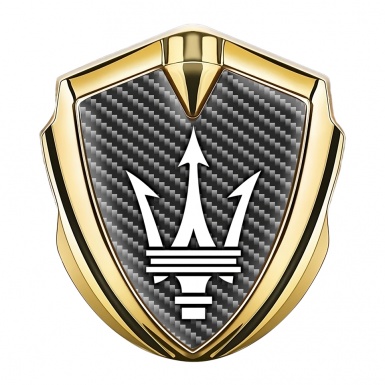 Maserati Tuning Emblem Self Adhesive Gold Dark Carbon Trident Logo