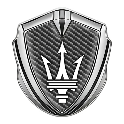 Maserati Tuning Emblem Self Adhesive Silver Dark Carbon Trident Logo