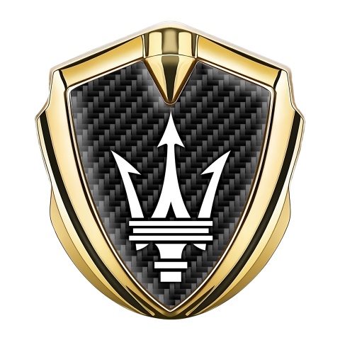 Maserati Fender Metal Emblem Badge Gold Black Carbon Trident Logo
