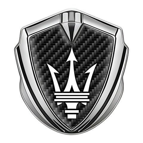 Maserati Fender Metal Emblem Badge Silver Black Carbon Trident Logo