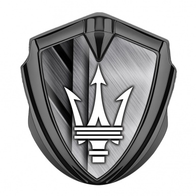 Maserati 3D Car Metal Emblem Graphite Brushed Aluminum White Trident