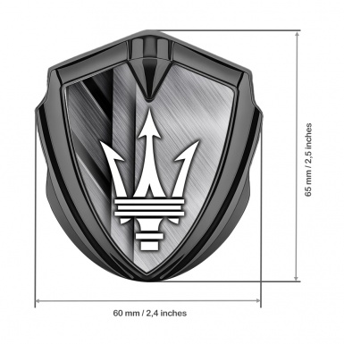 Maserati 3D Car Metal Emblem Graphite Brushed Aluminum White Trident