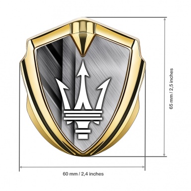 Maserati 3D Car Metal Emblem Gold Brushed Aluminum White Trident