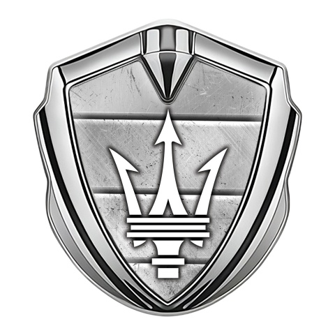 Maserati Tuning Emblem Self Adhesive Silver Solid Slab Effect Trident Logo