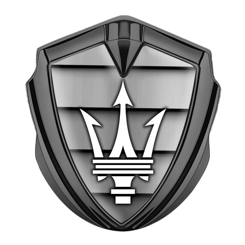 Maserati Fender Emblem Badge Graphite Shutter Effect White Trident Logo