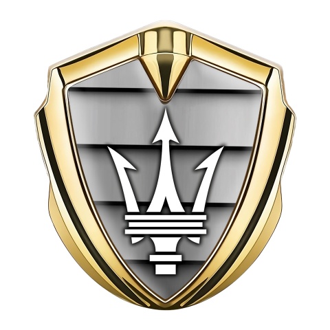 Maserati Fender Emblem Badge Gold Shutter Effect White Trident Logo