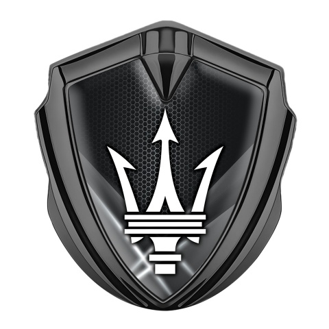 Maserati Metal Emblem Self Adhesive Graphite Dark Honeycomb White Trident