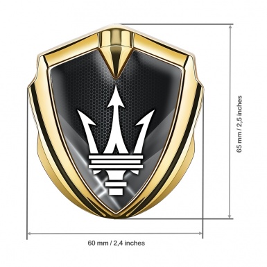 Maserati Metal Emblem Self Adhesive Gold Dark Honeycomb White Trident