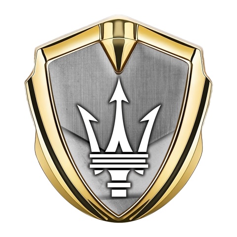 Maserati 3D Car Metal Emblem Gold Brushed Effect Classic Trident Logo