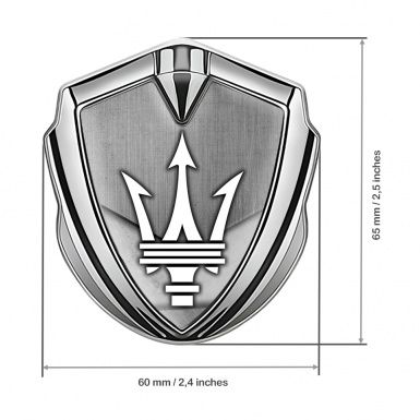 Maserati 3D Car Metal Emblem Silver Brushed Effect Classic Trident Logo