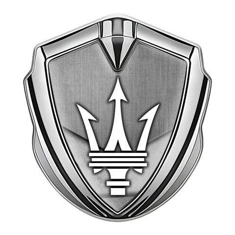 Maserati 3D Car Metal Emblem Silver Brushed Effect Classic Trident Logo