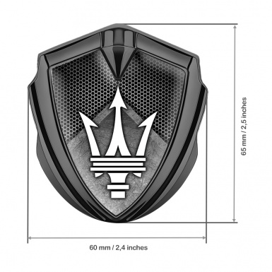 Maserati Bodyside Badge Self Adhesive Graphite Guillotine Style White Logo